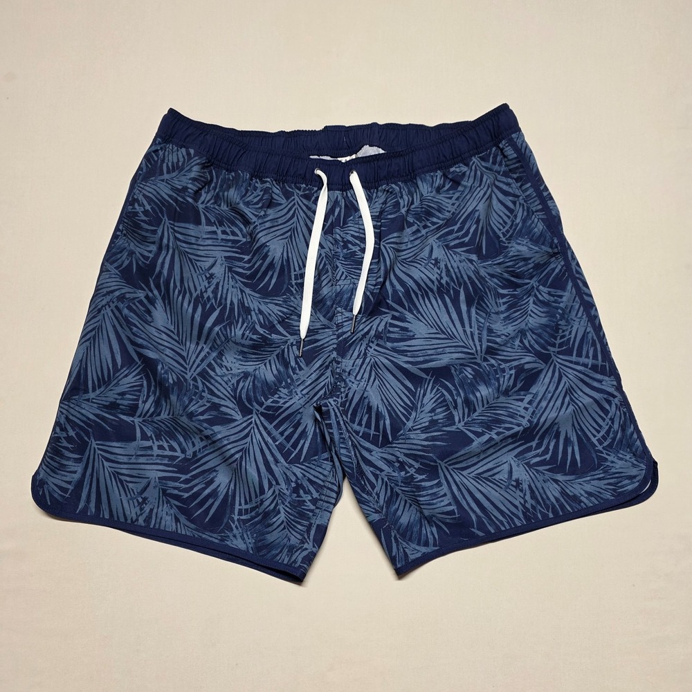 Fair Harbor Men XXL Navy Floral Print Lined Swim Trunks Elastic Waist Above Knee